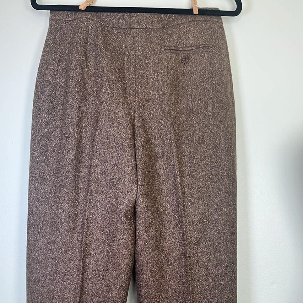 Isabella Bird Sz 8 Italian Wool Silk Blend Flat Brown Tweed Wide Leg Pants  Thes - Picture 5 of 11